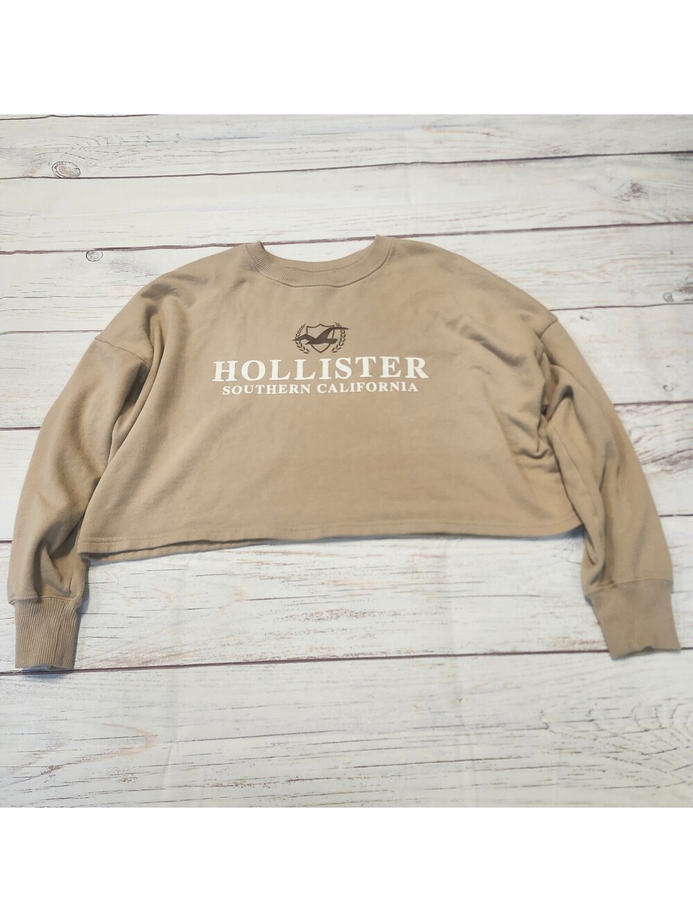 Hollister Southern California Cropped Sweatshirt Beige Size Large